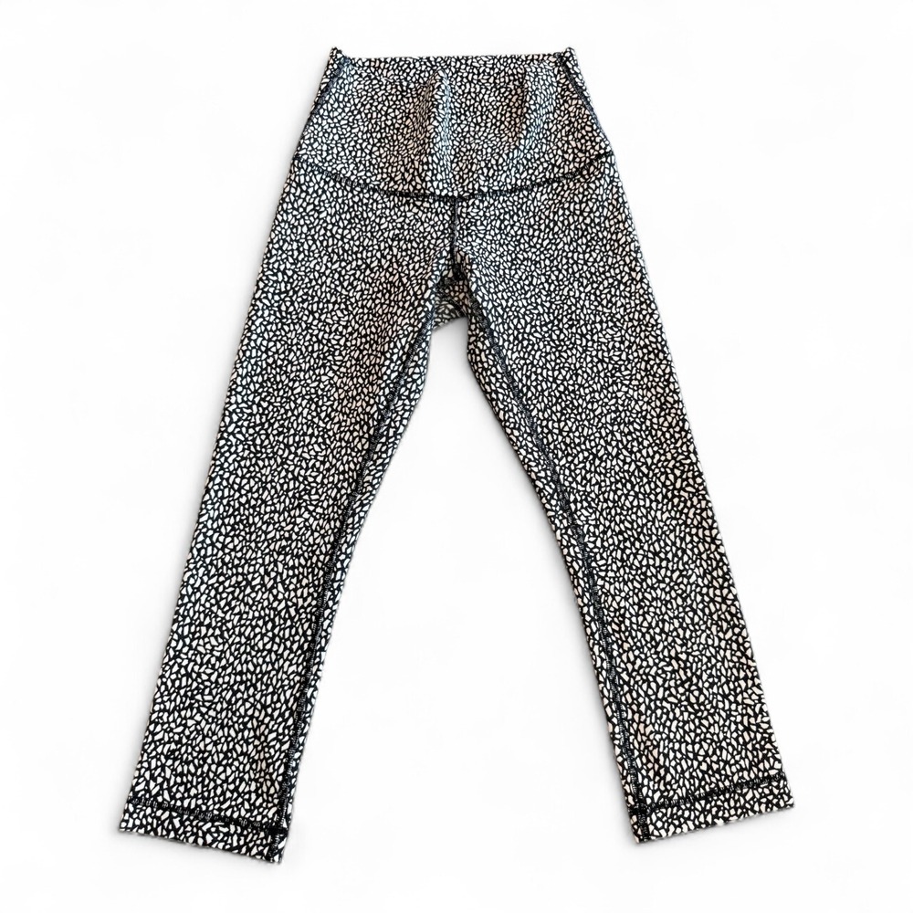 Lululemon Align Crop 21"‎ Black White Crackle Print High Rise Leggings Size 6